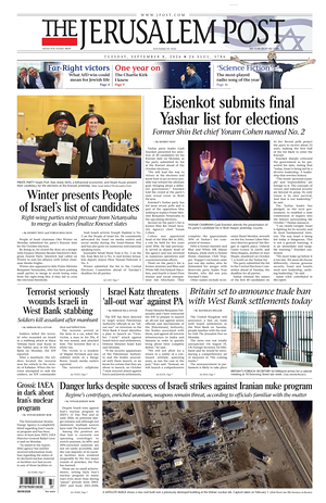 Prima pagina The Jerusalem Post di oggi - Quotidiano estero