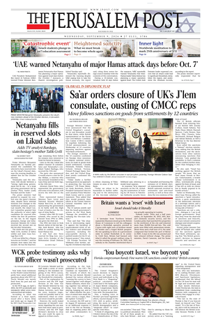 Prima pagina The Jerusalem Post di oggi - Quotidiano estero