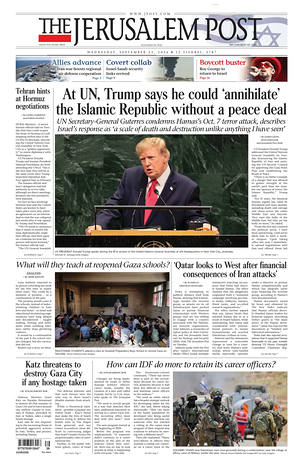 Prima pagina The Jerusalem Post di oggi - Quotidiano estero