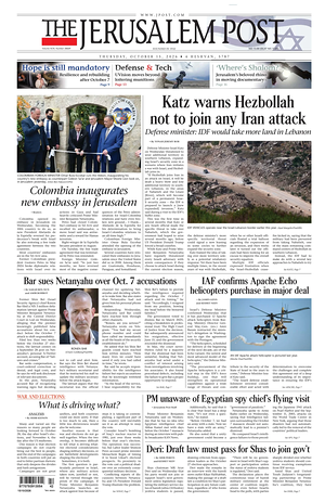 Prima pagina The Jerusalem Post di oggi - Quotidiano estero