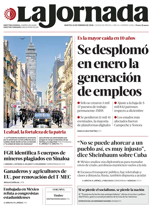 Prima pagina La Jornada di oggi - Quotidiano estero