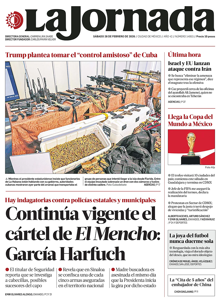 Prima pagina La Jornada di oggi - Edicola 28 Febbraio 2026