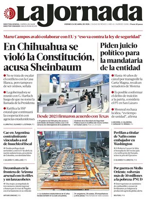 Prima pagina La Jornada di oggi - Quotidiano estero