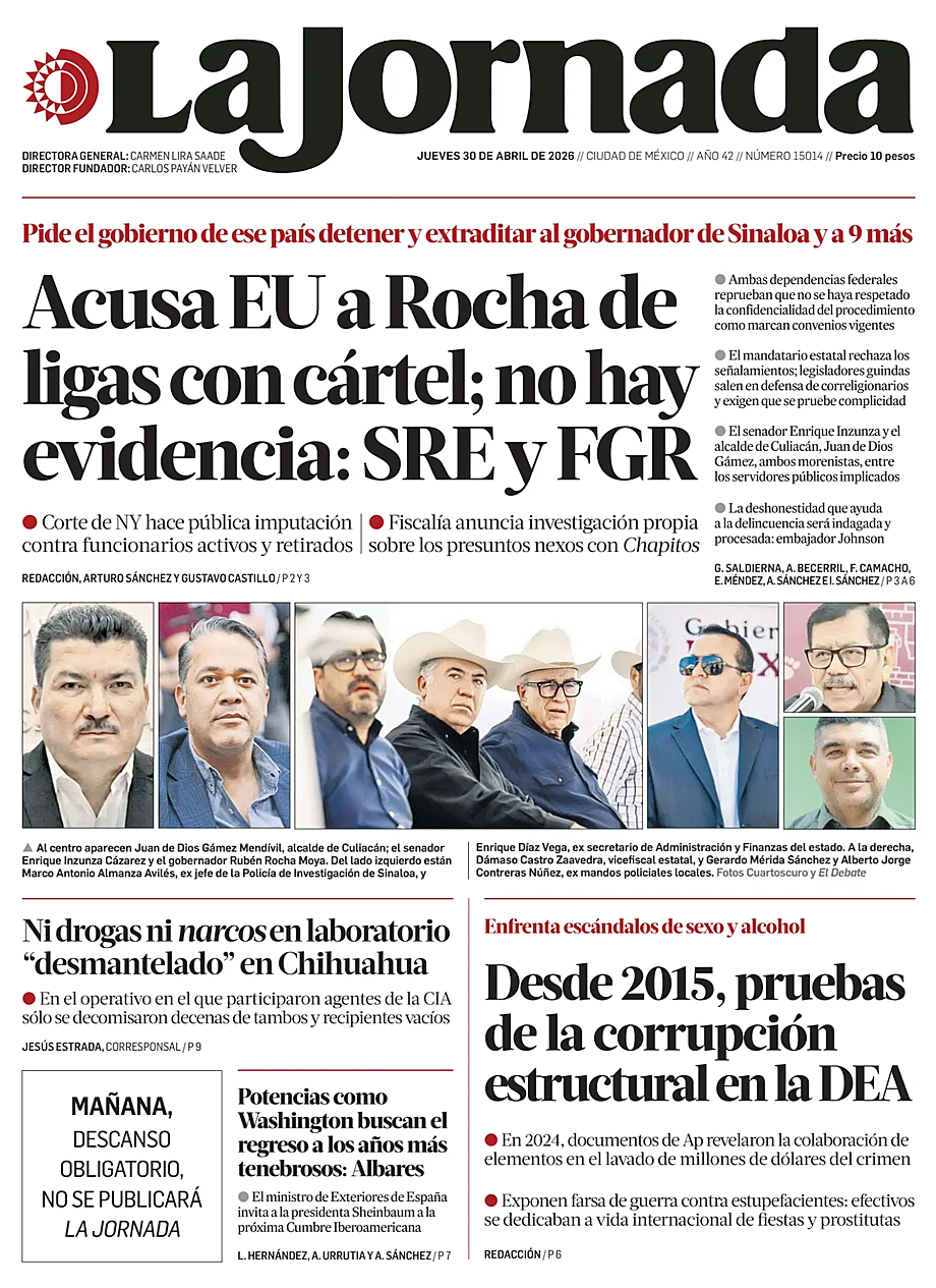 Portada La Jornada de hoy - Quiosco 30 abril 2026