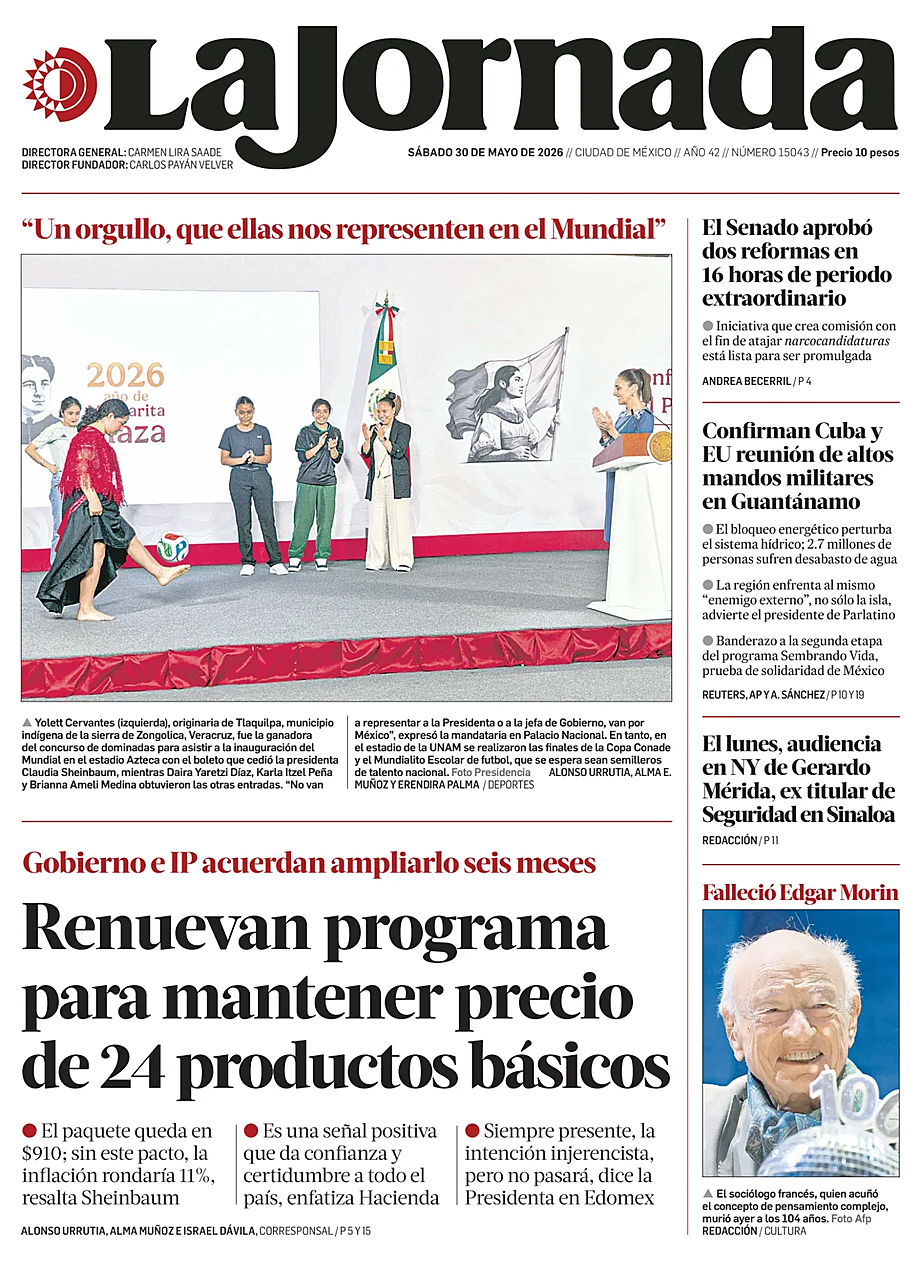 Prima pagina La Jornada di oggi - Edicola 30 Maggio 2026