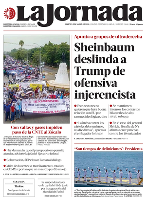 Prima pagina La Jornada di oggi - Quotidiano estero