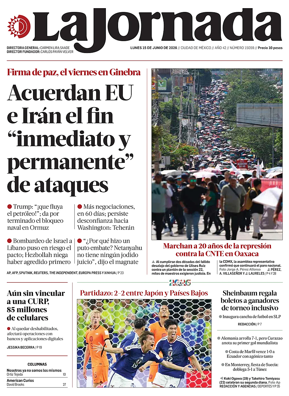Portada La Jornada de hoy - Quiosco 15 junio 2026