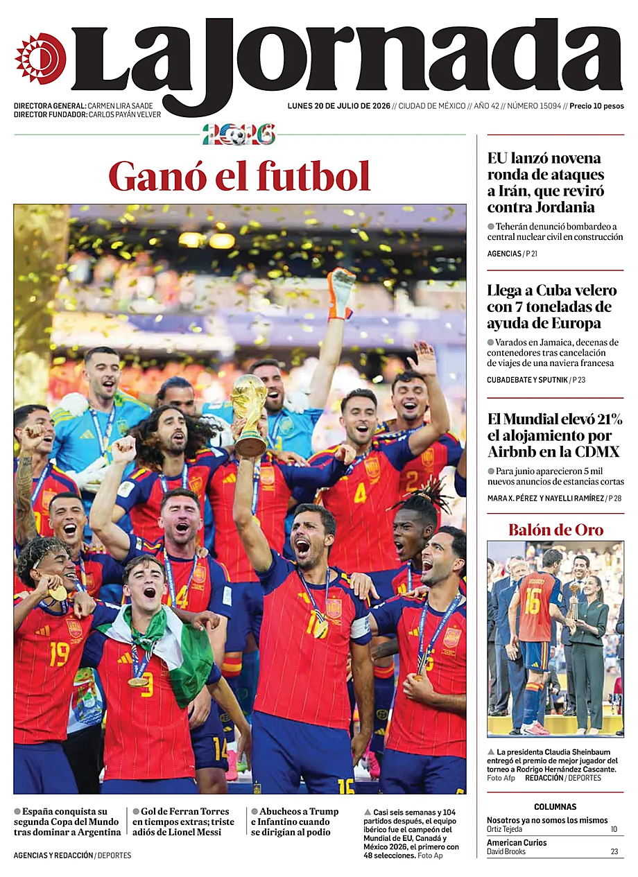 Prima pagina La Jornada di oggi - Edicola 20 Luglio 2026