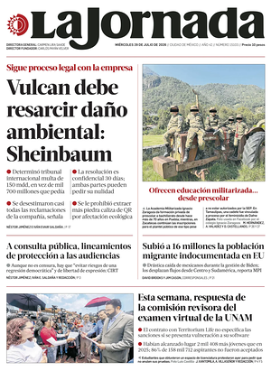 Prima pagina La Jornada di oggi - Quotidiano estero
