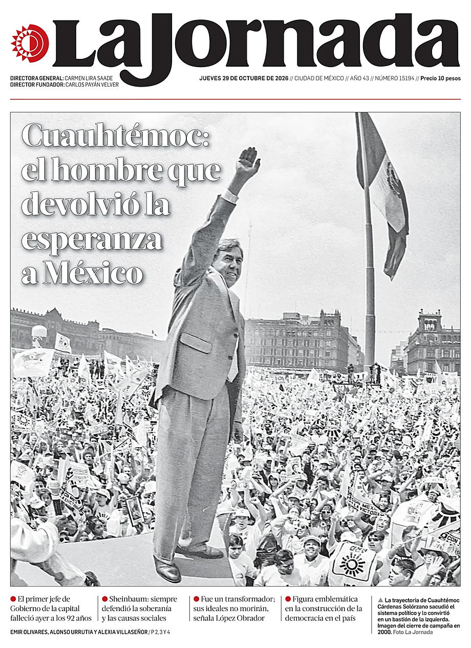 Portada La Jornada de hoy - Quiosco 29 octubre 2026