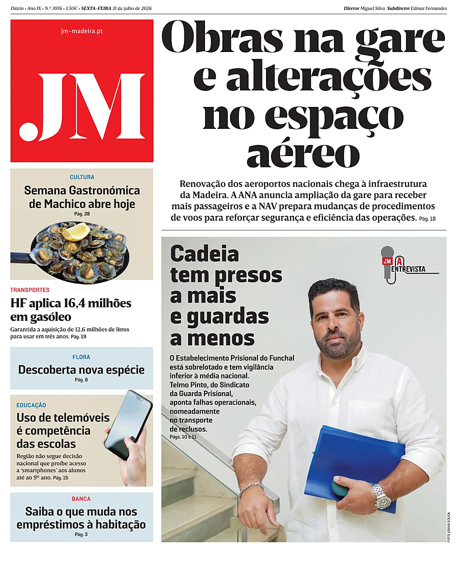 Capa de Jornal da Madeira de hoje - Imprensa 31 Julho 2026