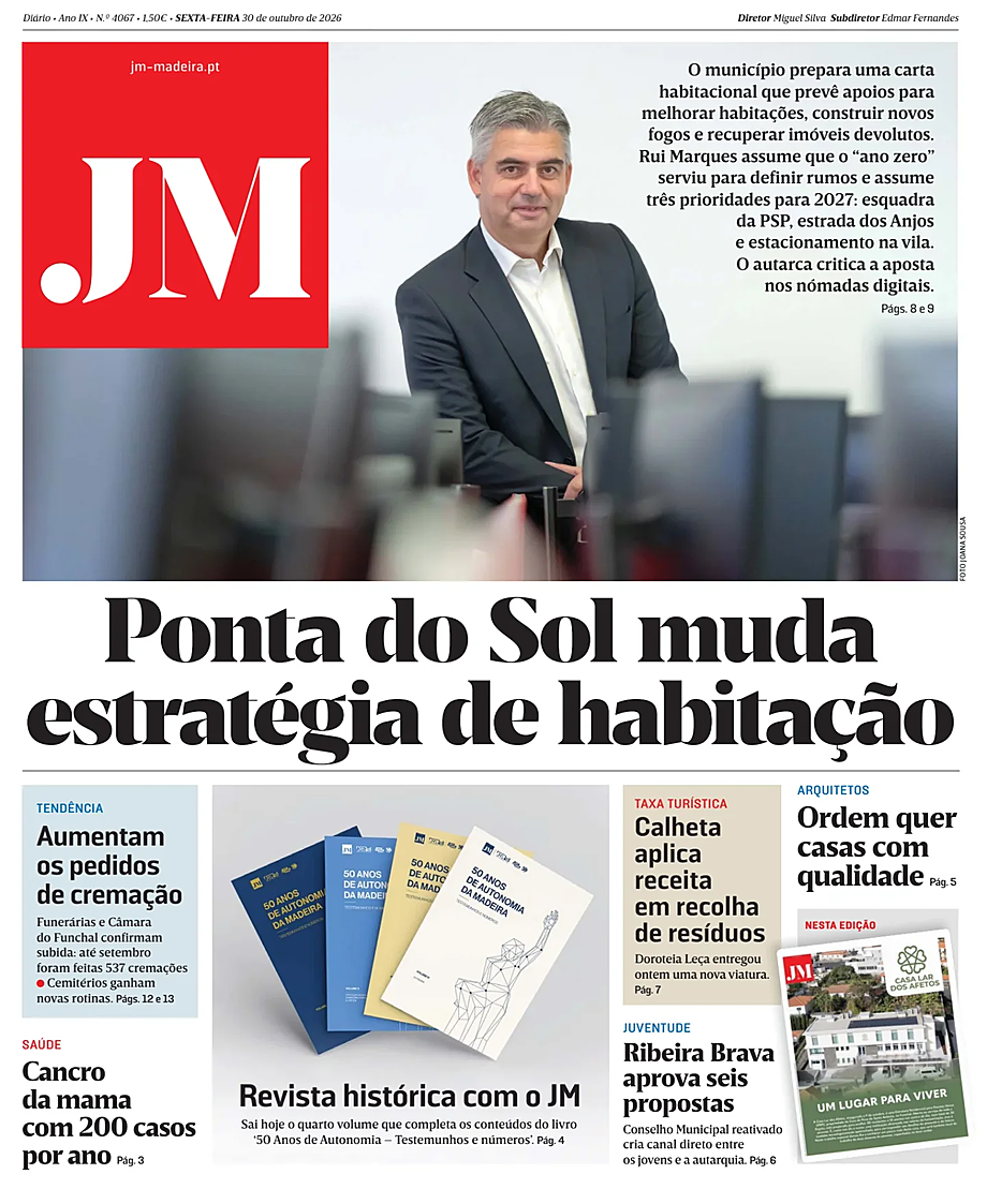 Capa de Jornal da Madeira de hoje - Imprensa 30 Outubro 2026