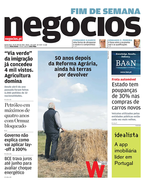 Capa de Jornal de Negócios de hoje - Jornal economia
