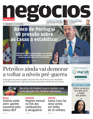 Capa de Jornal de Negócios de hoje - Jornal economia