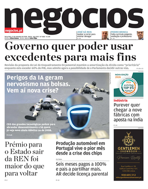 Capa de Jornal de Negócios de hoje - Jornal economia
