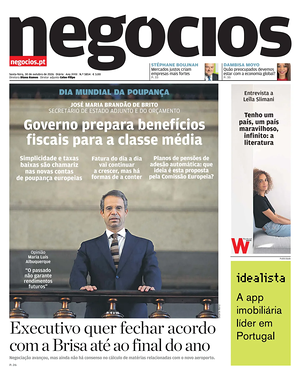 Capa de Jornal de Negócios de hoje - Jornal economia