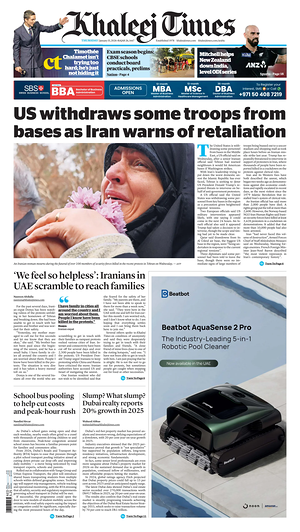 Prima pagina Khaleej Times di oggi - Quotidiano estero