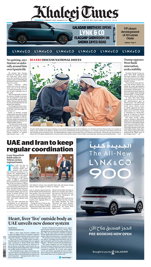 Prima pagina Khaleej Times di oggi - Quotidiano estero