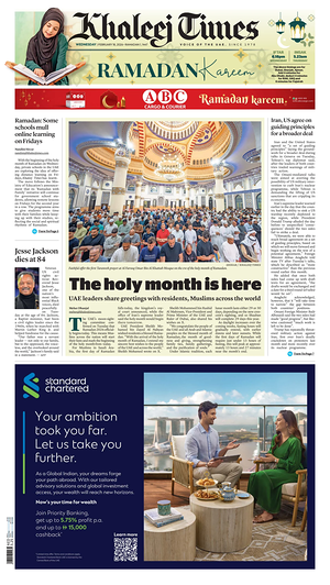 Prima pagina Khaleej Times di oggi - Quotidiano estero