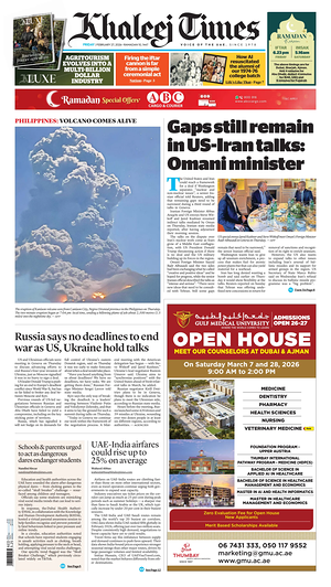 Prima pagina Khaleej Times di oggi - Quotidiano estero