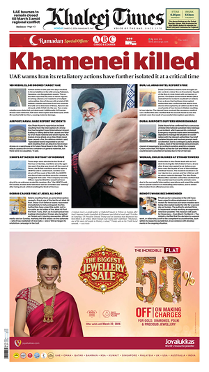Prima pagina Khaleej Times di oggi - Quotidiano estero