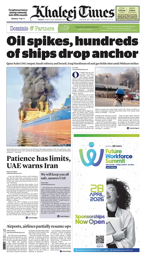 Prima pagina Khaleej Times di oggi - Quotidiano estero