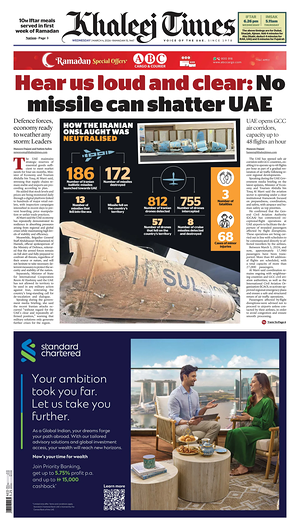 Prima pagina Khaleej Times di oggi - Quotidiano estero