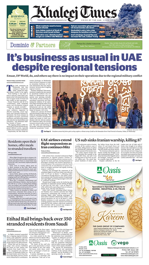 Prima pagina Khaleej Times di oggi - Quotidiano estero