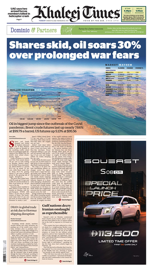Prima pagina Khaleej Times di oggi - Quotidiano estero