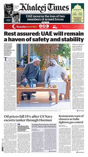 Prima pagina Khaleej Times di oggi - Quotidiano estero