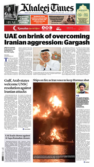 Prima pagina Khaleej Times di oggi - Quotidiano estero