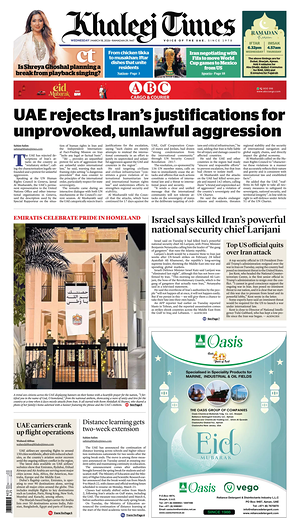 Prima pagina Khaleej Times di oggi - Quotidiano estero