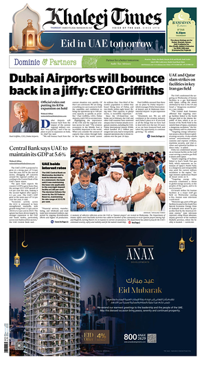 Prima pagina Khaleej Times di oggi - Quotidiano estero