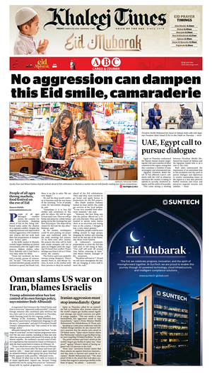 Prima pagina Khaleej Times di oggi - Quotidiano estero