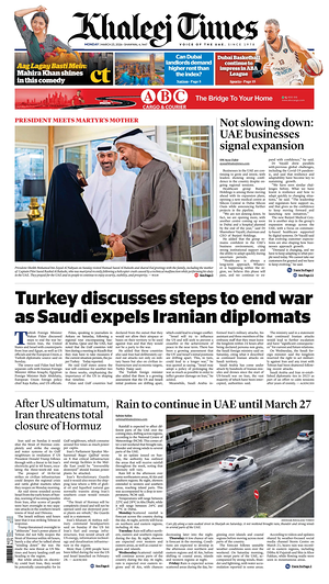 Prima pagina Khaleej Times di oggi - Quotidiano estero