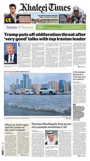 Prima pagina Khaleej Times di oggi - Quotidiano estero