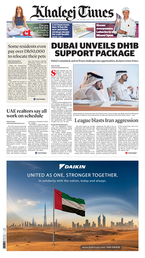 Prima pagina Khaleej Times di oggi - Quotidiano estero