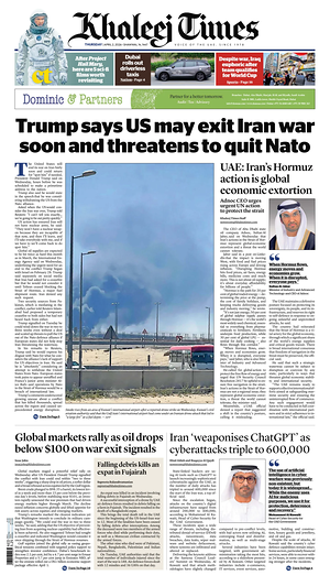 Prima pagina Khaleej Times di oggi - Quotidiano estero