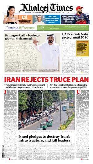 Prima pagina Khaleej Times di oggi - Quotidiano estero