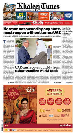 Prima pagina Khaleej Times di oggi - Quotidiano estero