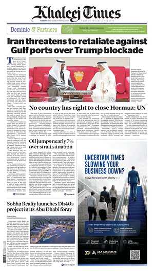 Prima pagina Khaleej Times di oggi - Quotidiano estero