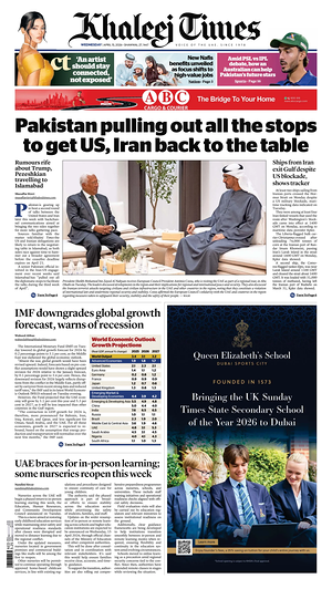 Prima pagina Khaleej Times di oggi - Quotidiano estero