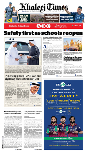Prima pagina Khaleej Times di oggi - Quotidiano estero