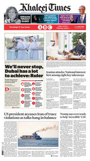 Prima pagina Khaleej Times di oggi - Quotidiano estero