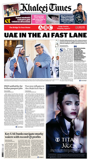 Prima pagina Khaleej Times di oggi - Quotidiano estero
