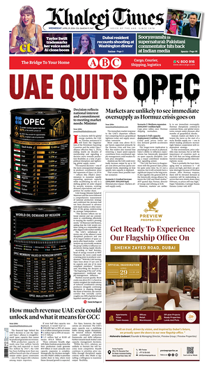 Prima pagina Khaleej Times di oggi - Quotidiano estero