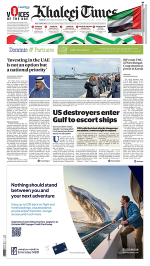 Prima pagina Khaleej Times di oggi - Quotidiano estero