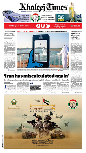 Prima pagina Khaleej Times di oggi - Quotidiano estero