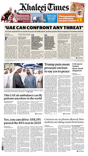 Prima pagina Khaleej Times di oggi - Quotidiano estero