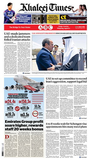 Prima pagina Khaleej Times di oggi - Quotidiano estero